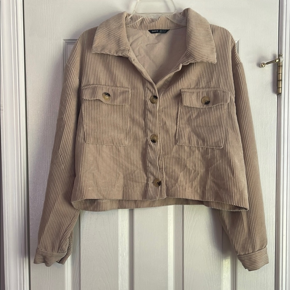 Tan Cropped Corduroy Shacket